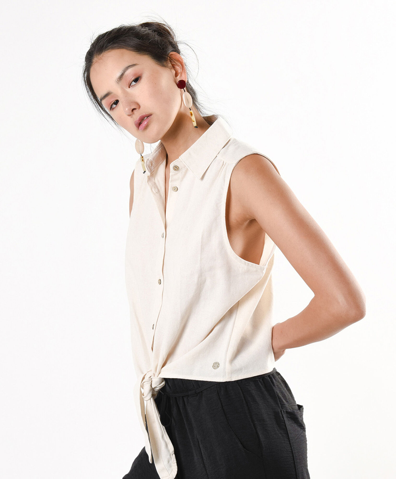 Blusa mujer lino lazo sin mangas Blusa mujer lino lazo sin mangas