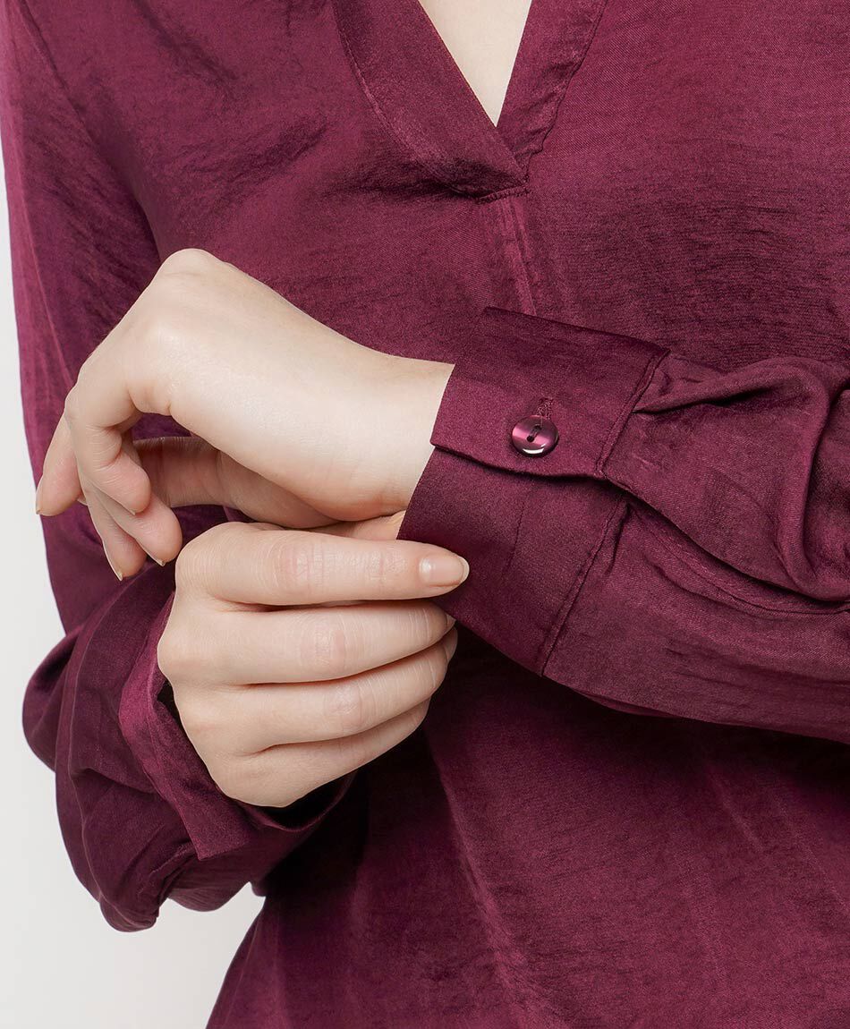 Blusa mujer satinada burdeo