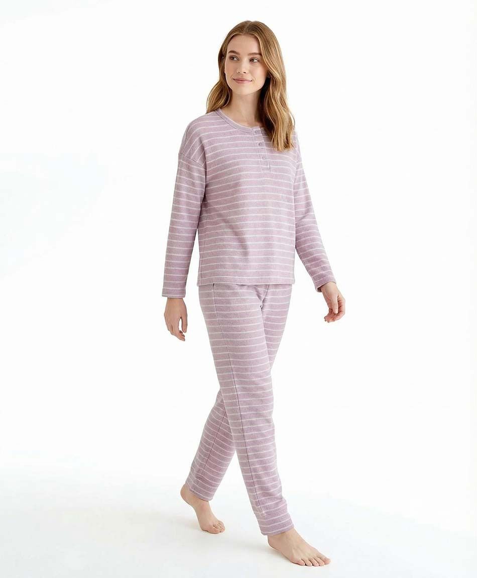 Pijama mujer micropolar botones rayas
