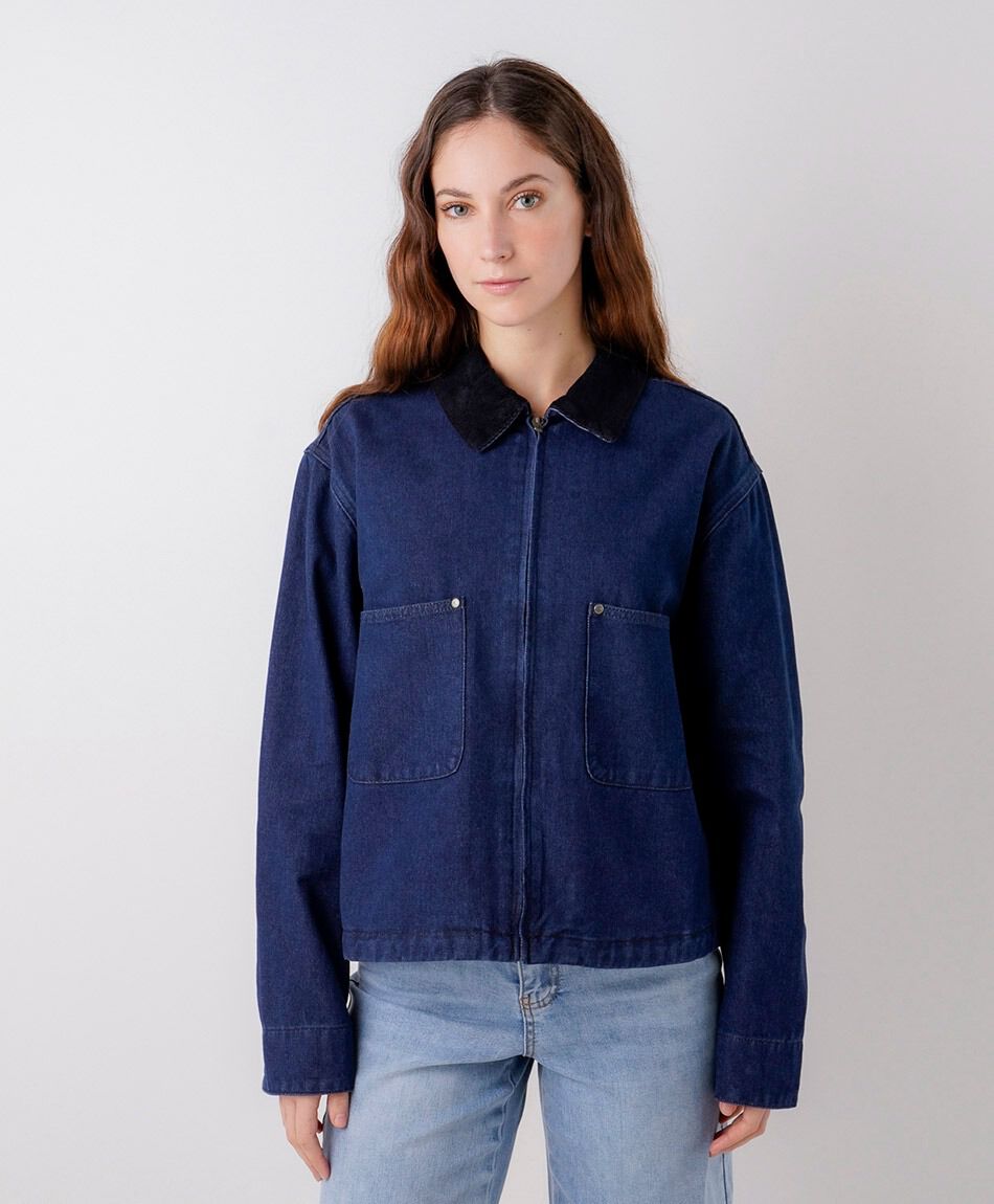 Chaqueta mujer denim cuello corderoy