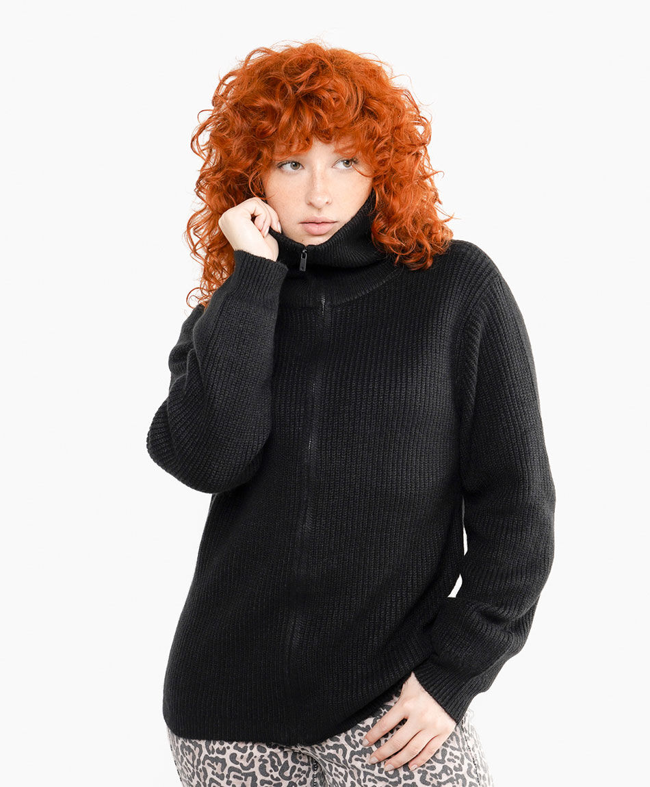 Cardigan mujer zipper black