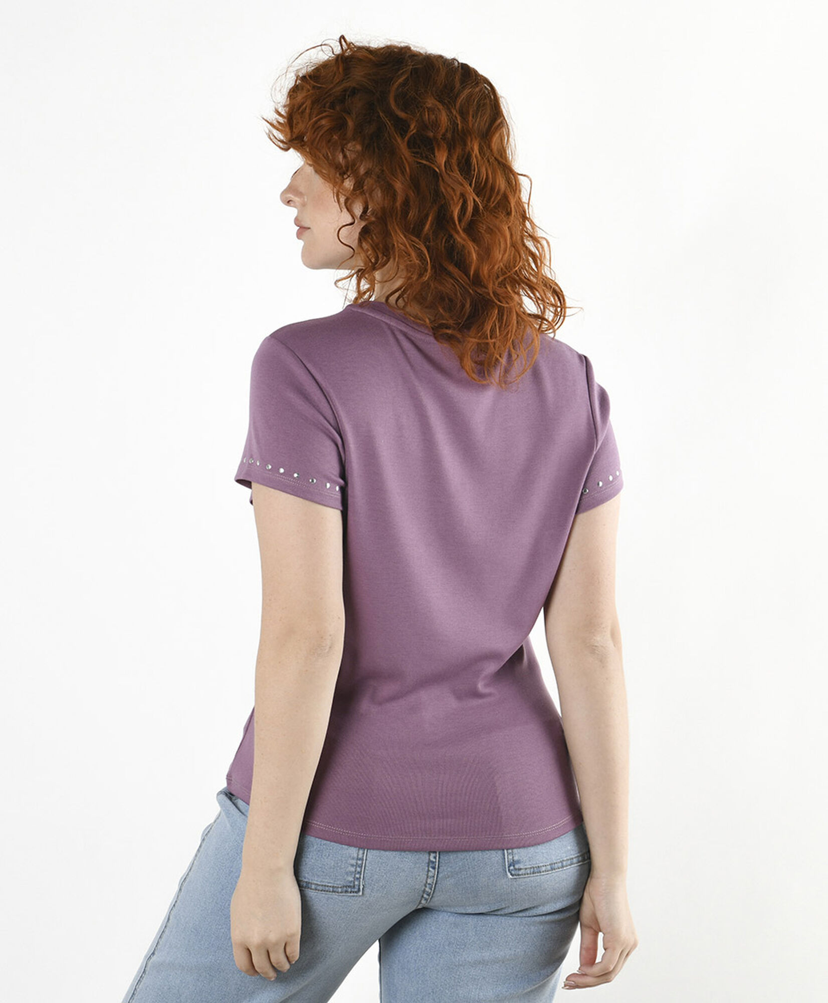 Polera mujer lisa brillos ajustada morada Polera mujer lisa brillos ajustada morada