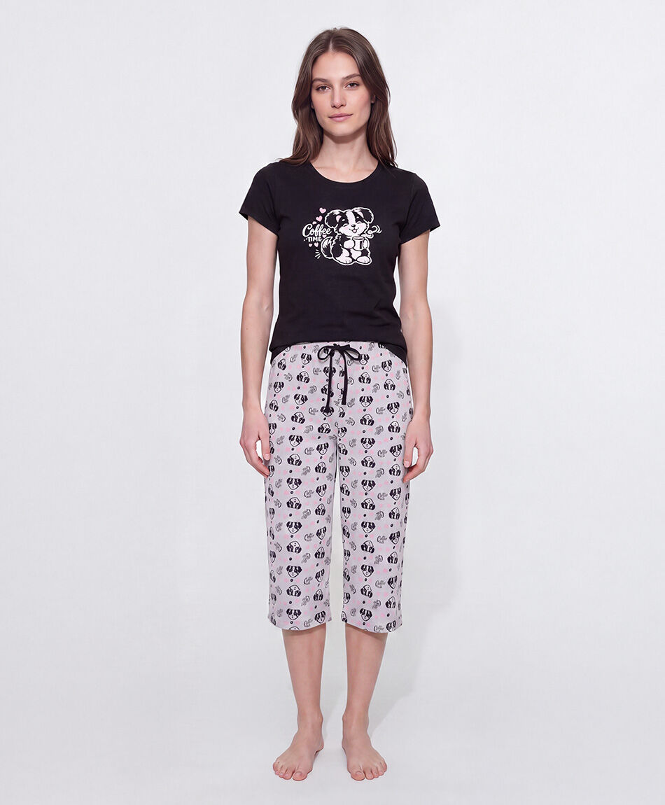Pijama mujer capri perrito caf&eacute;