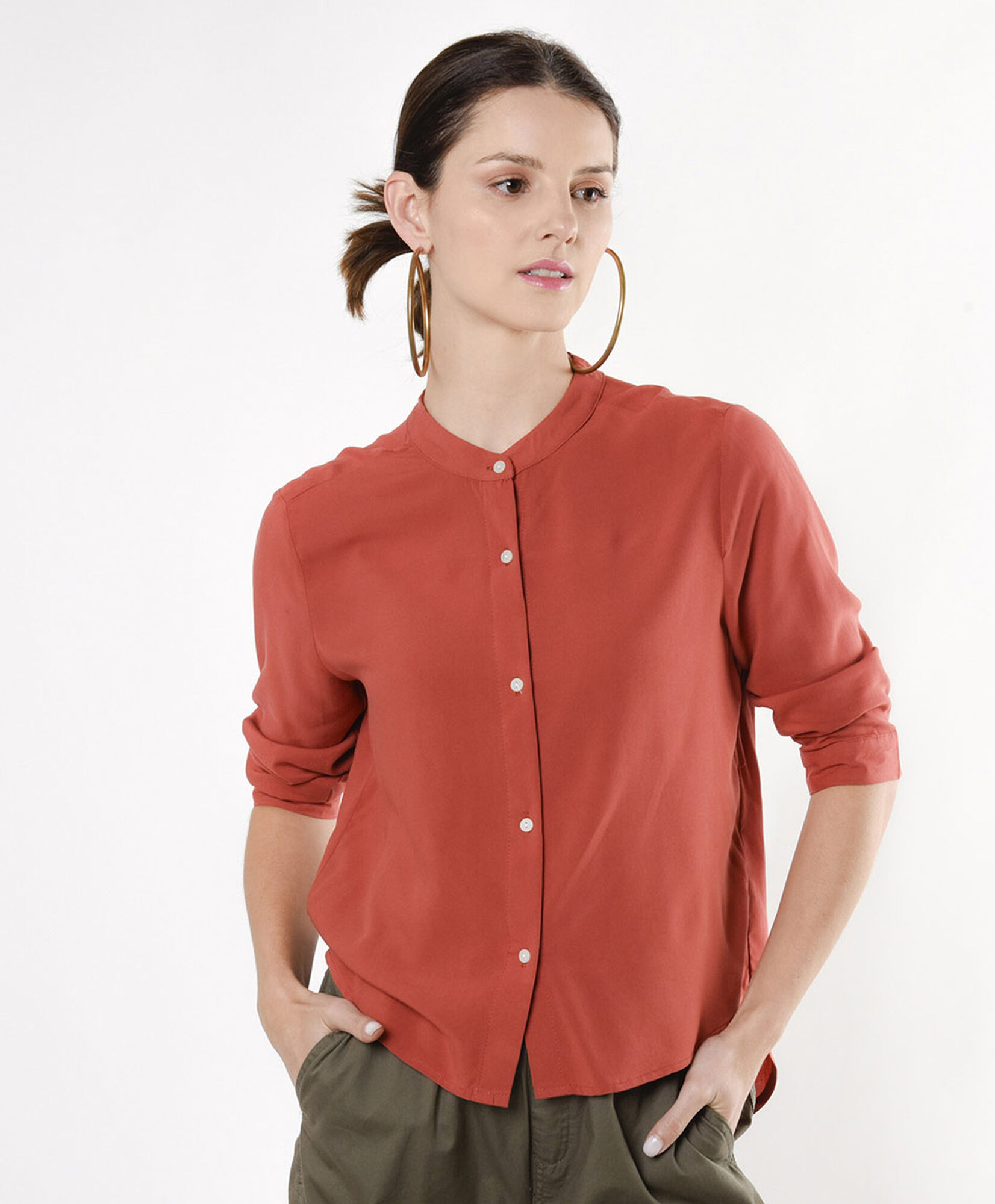 Blusa mujer botones cuello mao Blusa mujer botones cuello mao