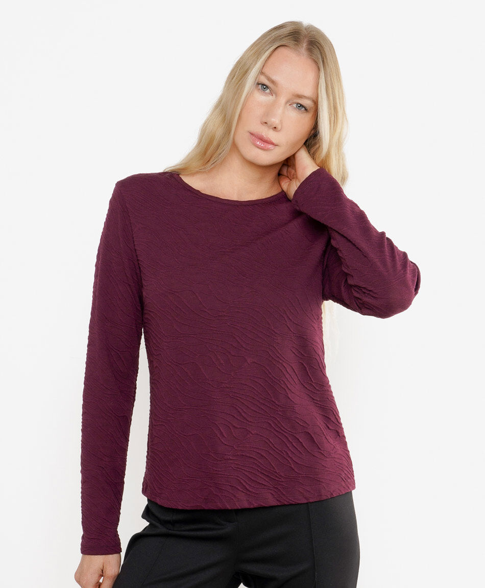 Polera mujer textura cebra burdeo