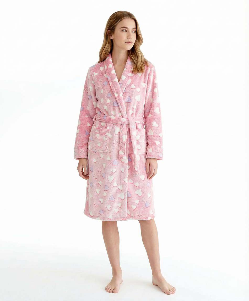 Bata mujer larga corazones white