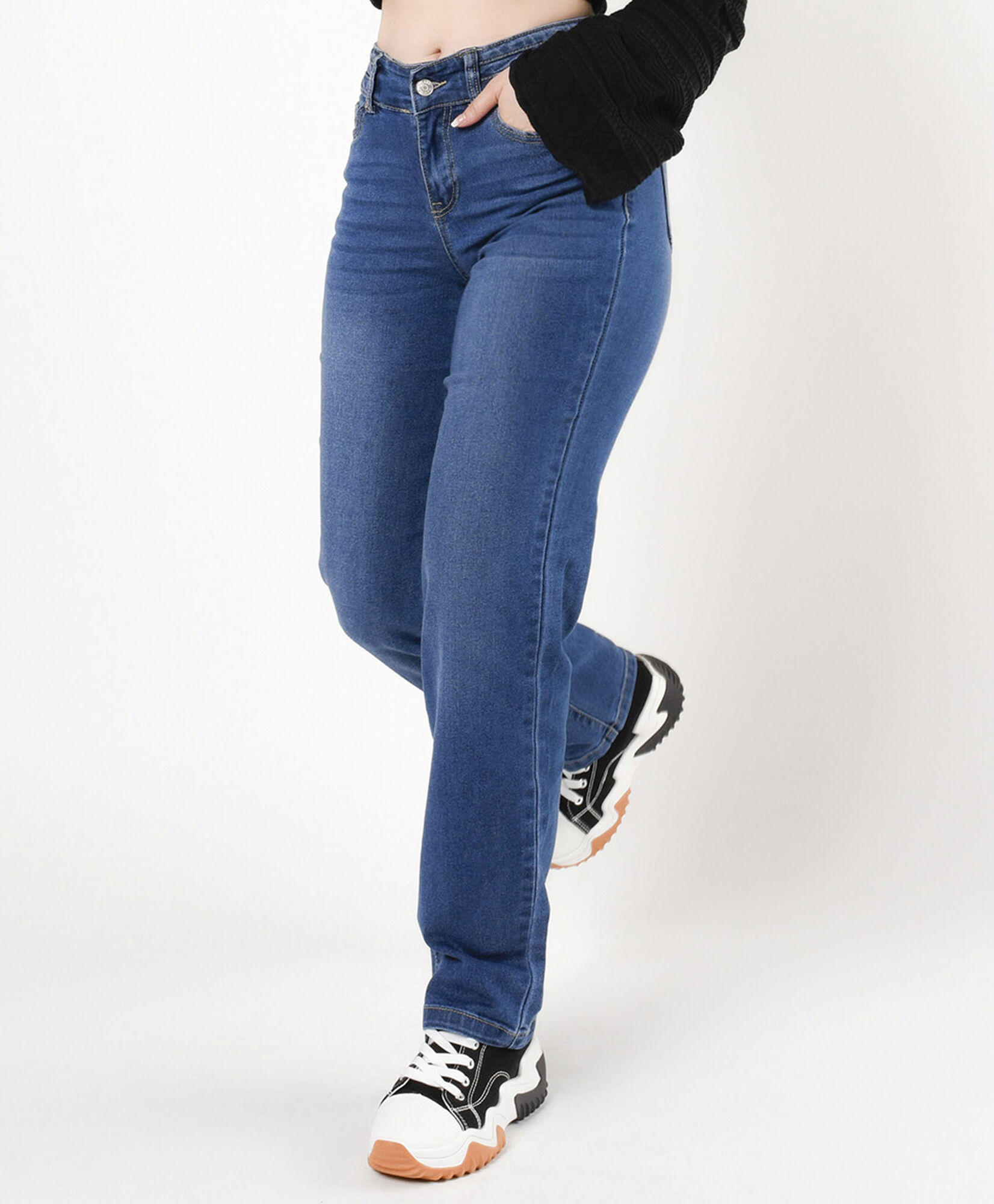 Jeans mujer pretina ancha mom TRICOT