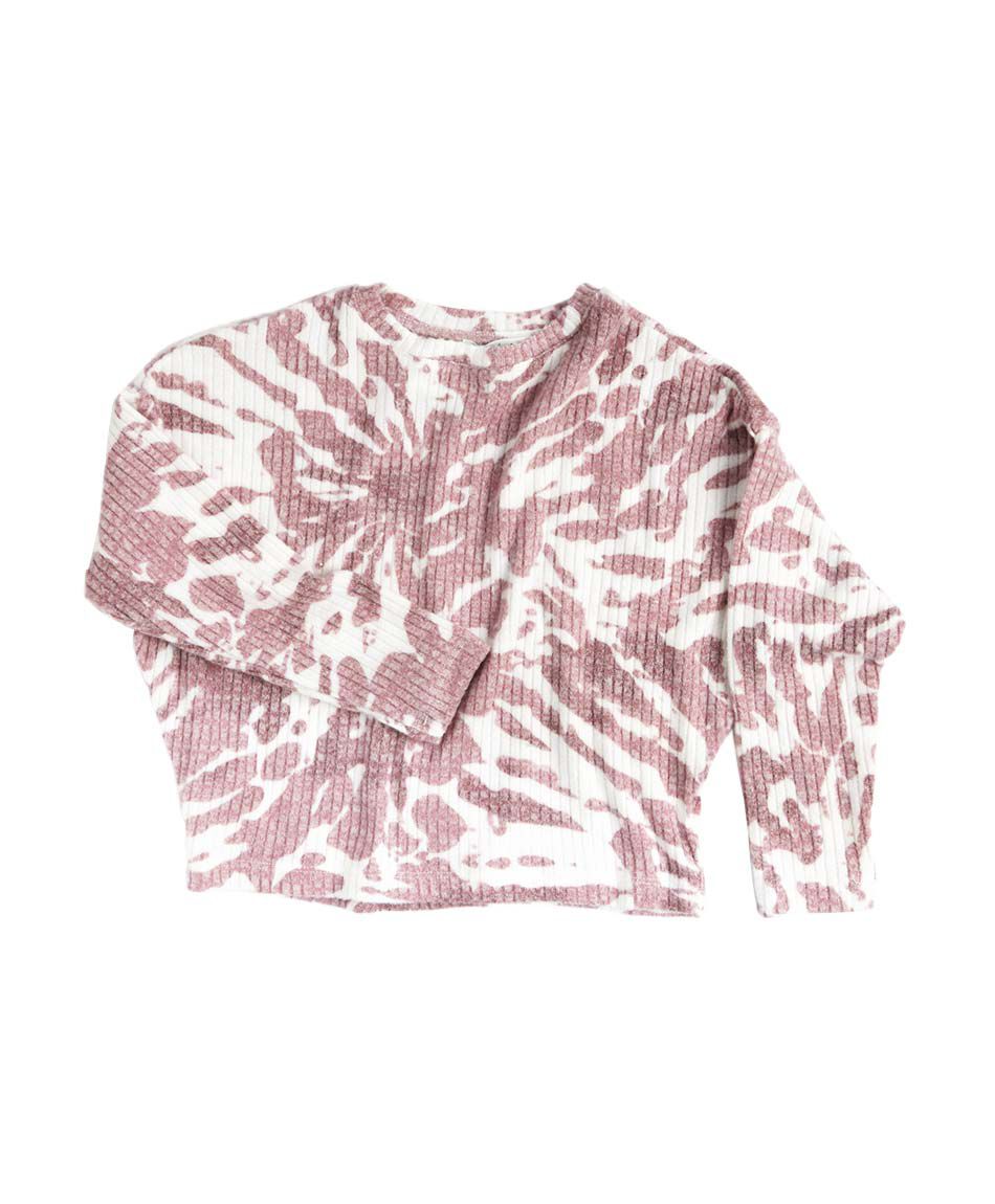 Sweater ni&ntilde;a tie-dye acanalado cuello redondo