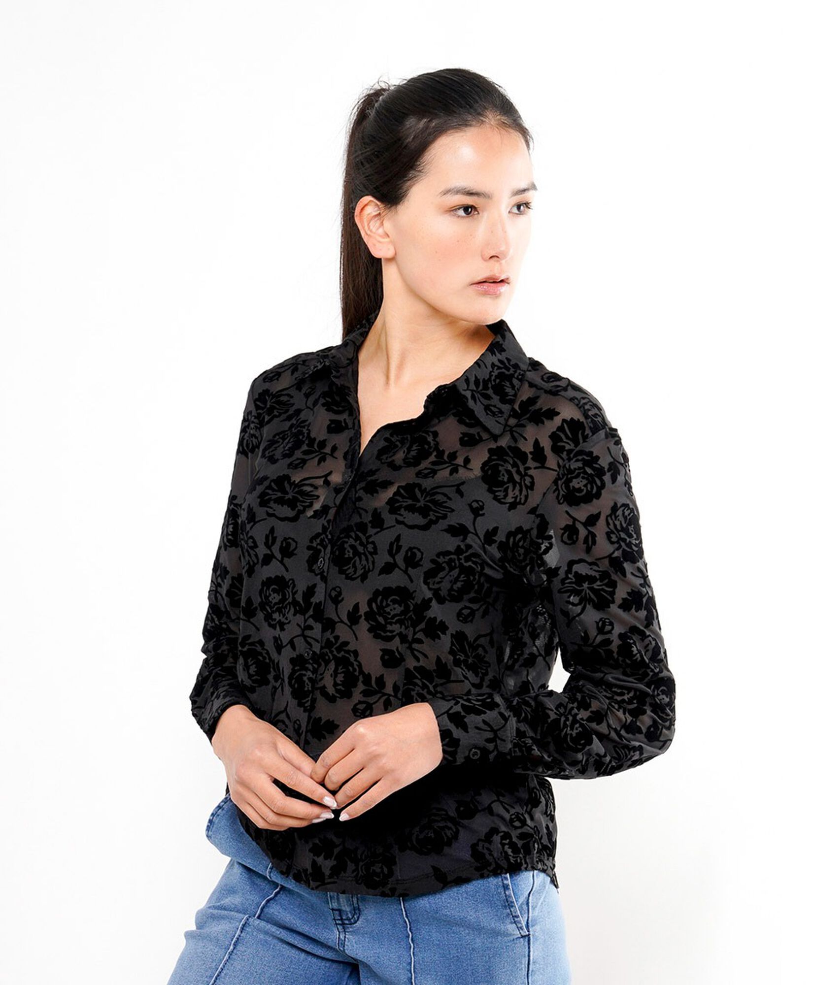 Blusa mujer transparente rosas Blusa mujer transparente rosas