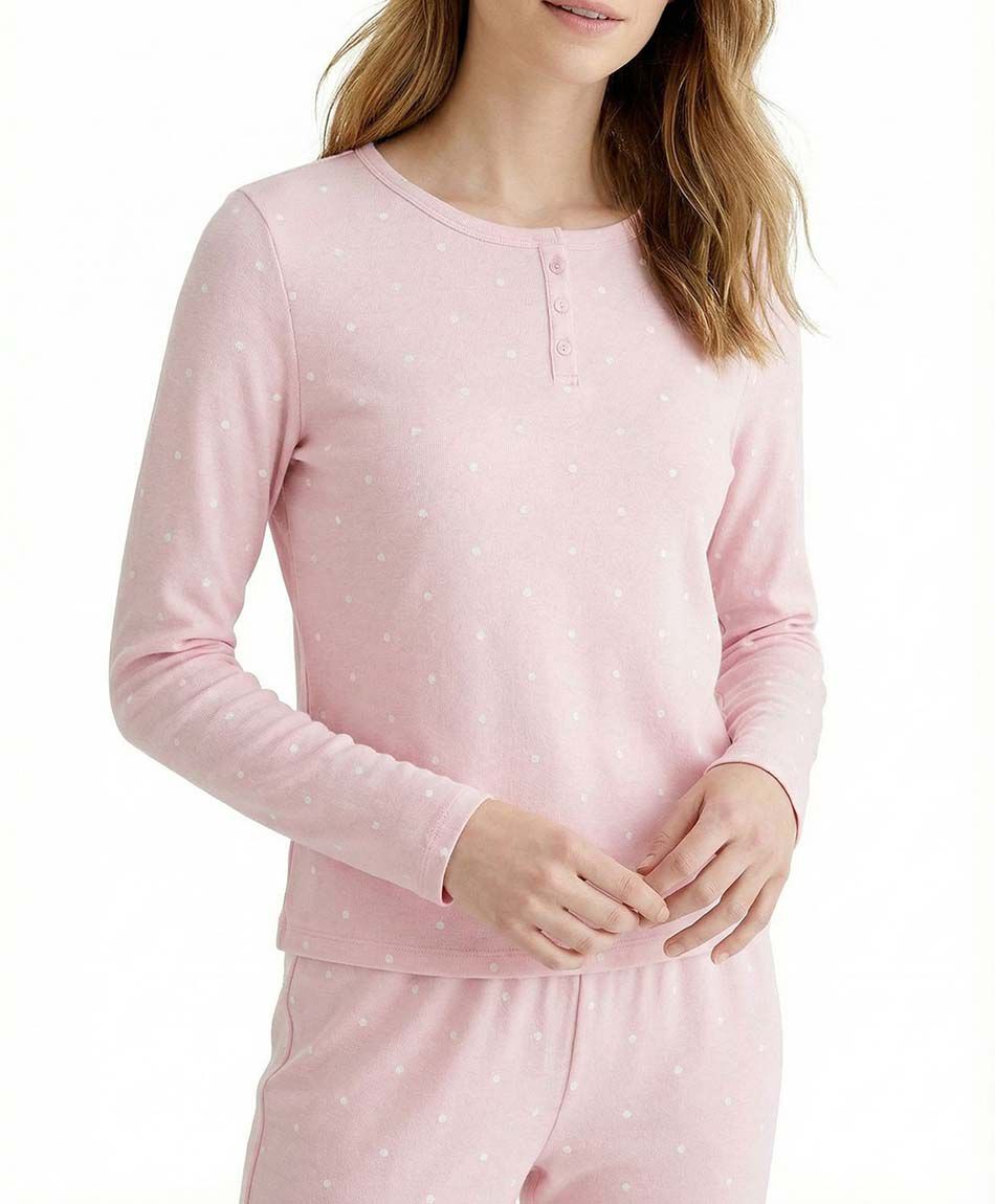 Pijama mujer cuello botones pink