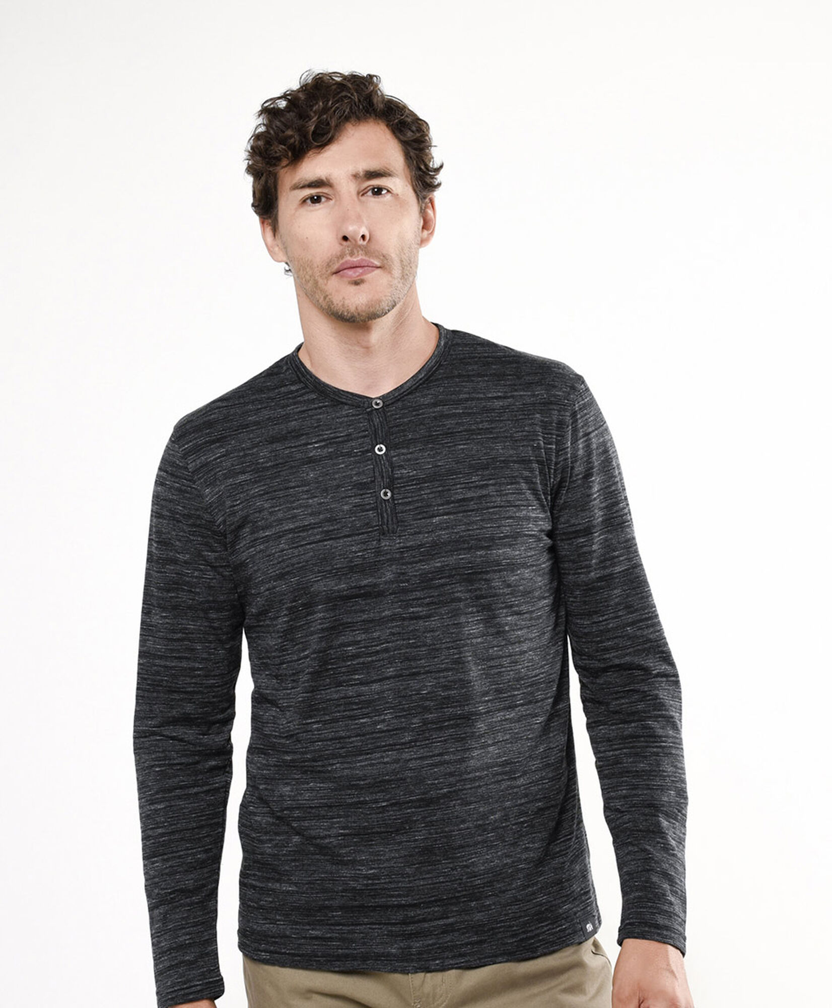 Polera hombre botones jaspeada Polera hombre botones jaspeada