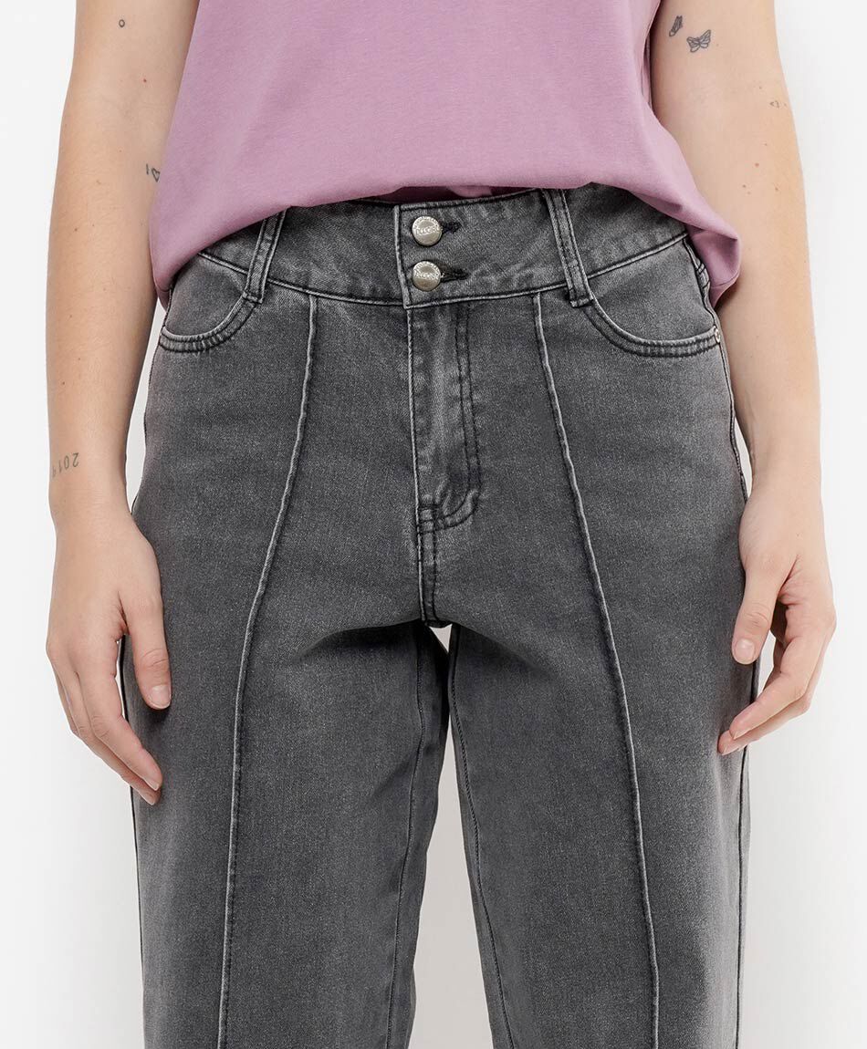Jeans mujer wide leg gris costuras