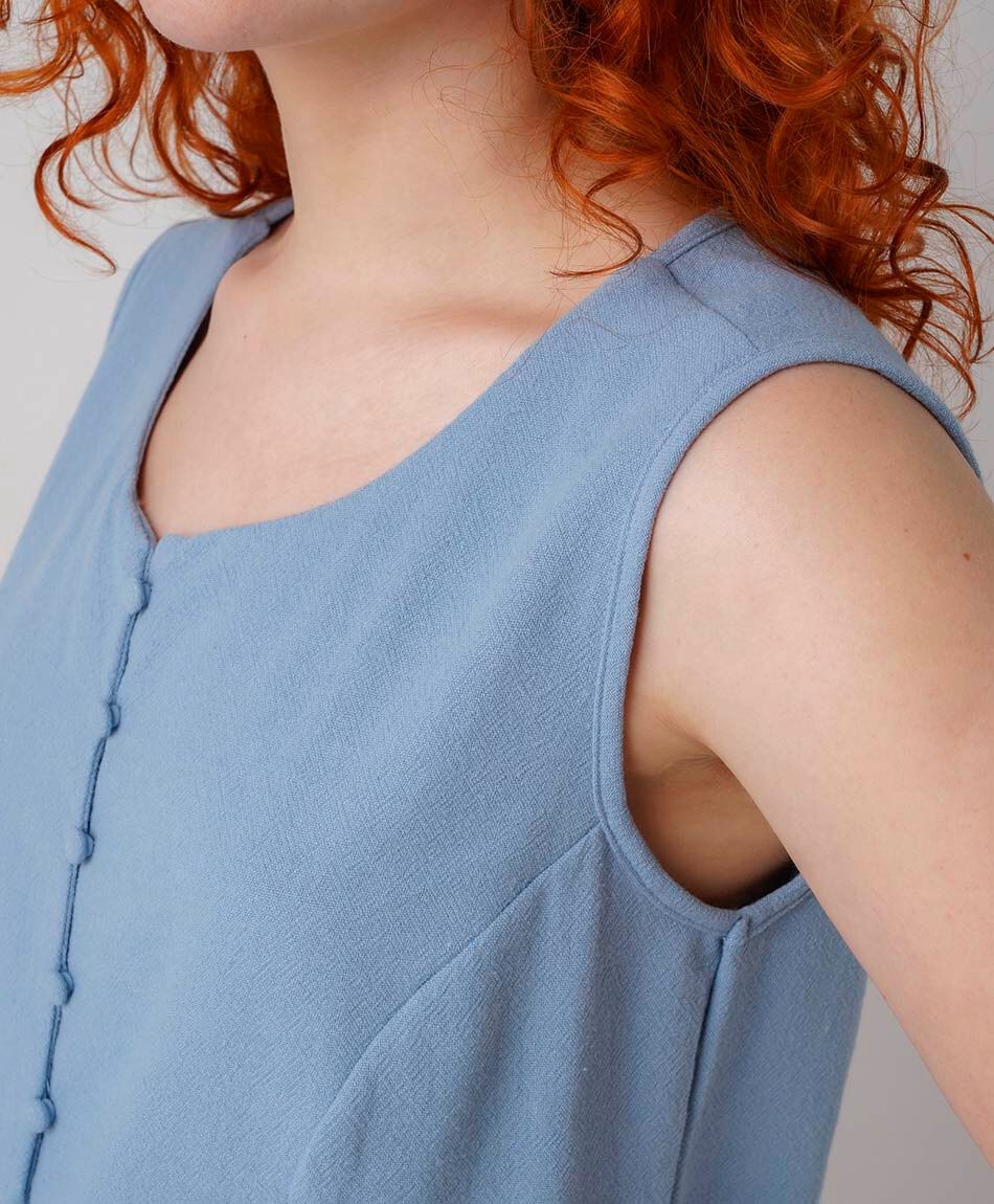 Vest mujer celeste lino