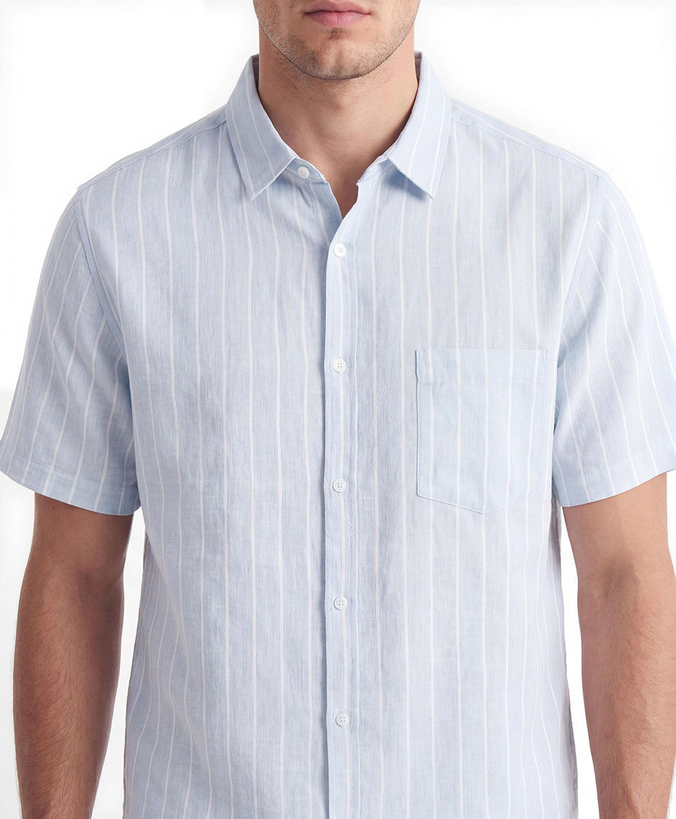 Camisa hombre l&iacute;neas lino celeste