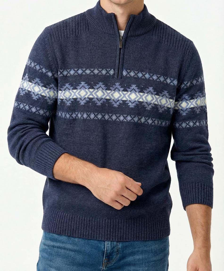 Sweater hombre cierre medio azul