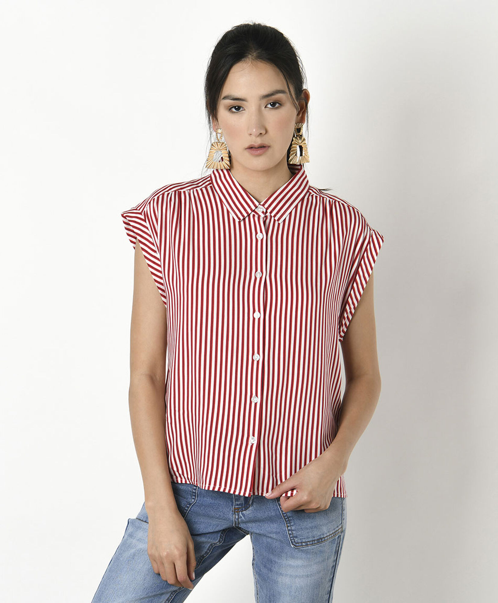 Blusa mujer líneas roja manga mini Blusa mujer líneas roja manga mini