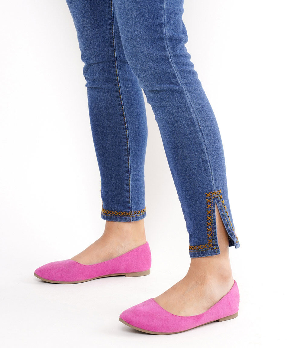 Jeans mujer basta bordada skinny