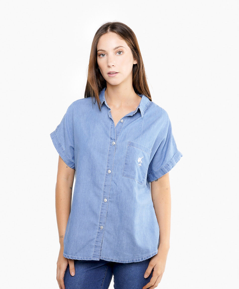 Blusa mujer tencel flor bordada