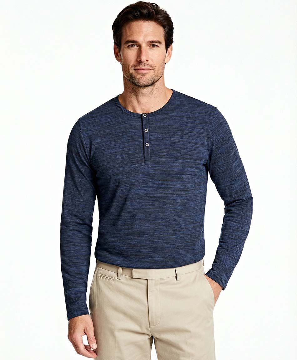 Polera hombre jaspeada botones azul
