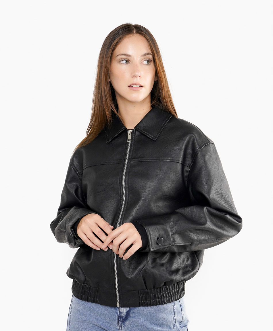 Chaqueta mujer eco-cuero negra