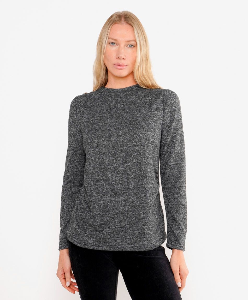 Polera mujer lanosa botones gris