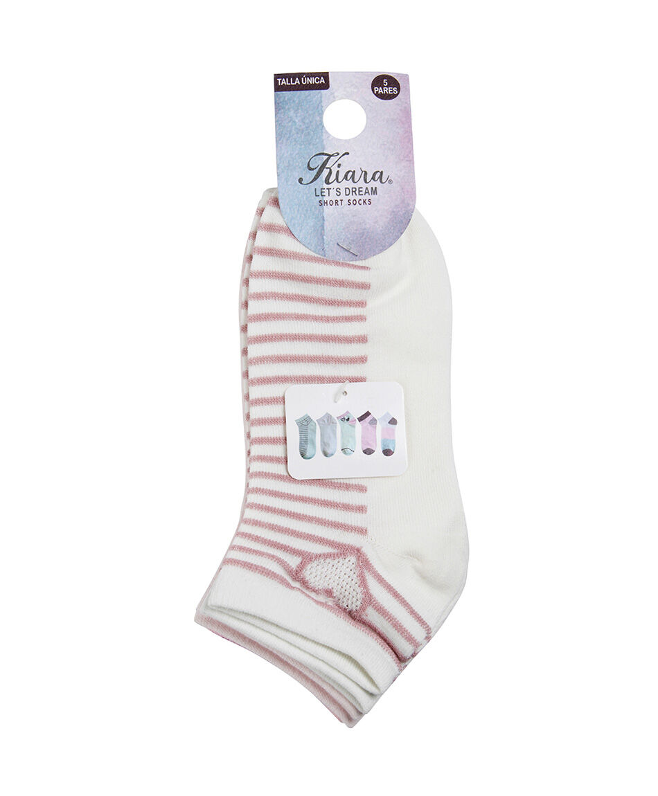 Pack 5 calcetines mujer cortos lineas y corazones