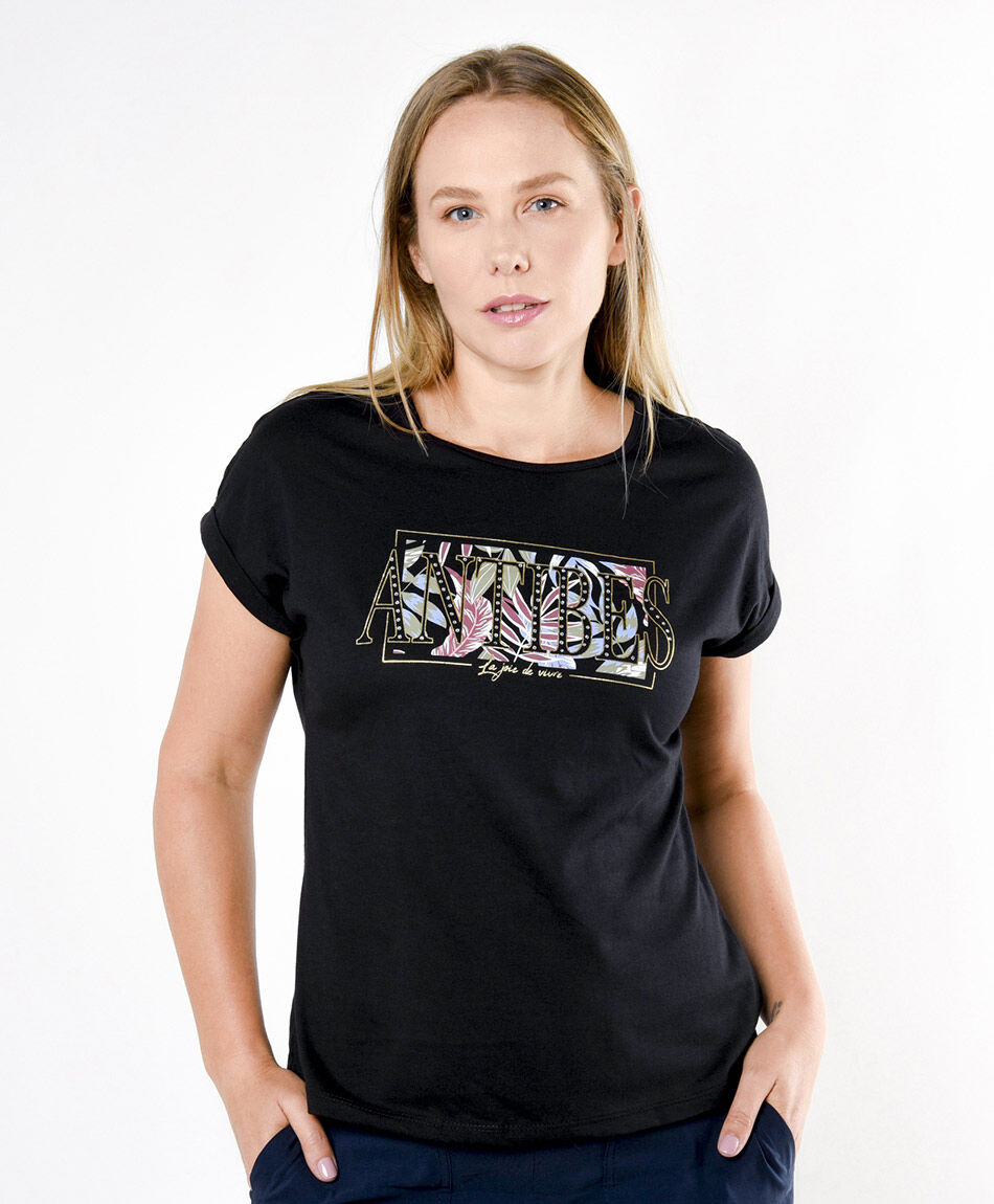 Polera mujer texto floreado