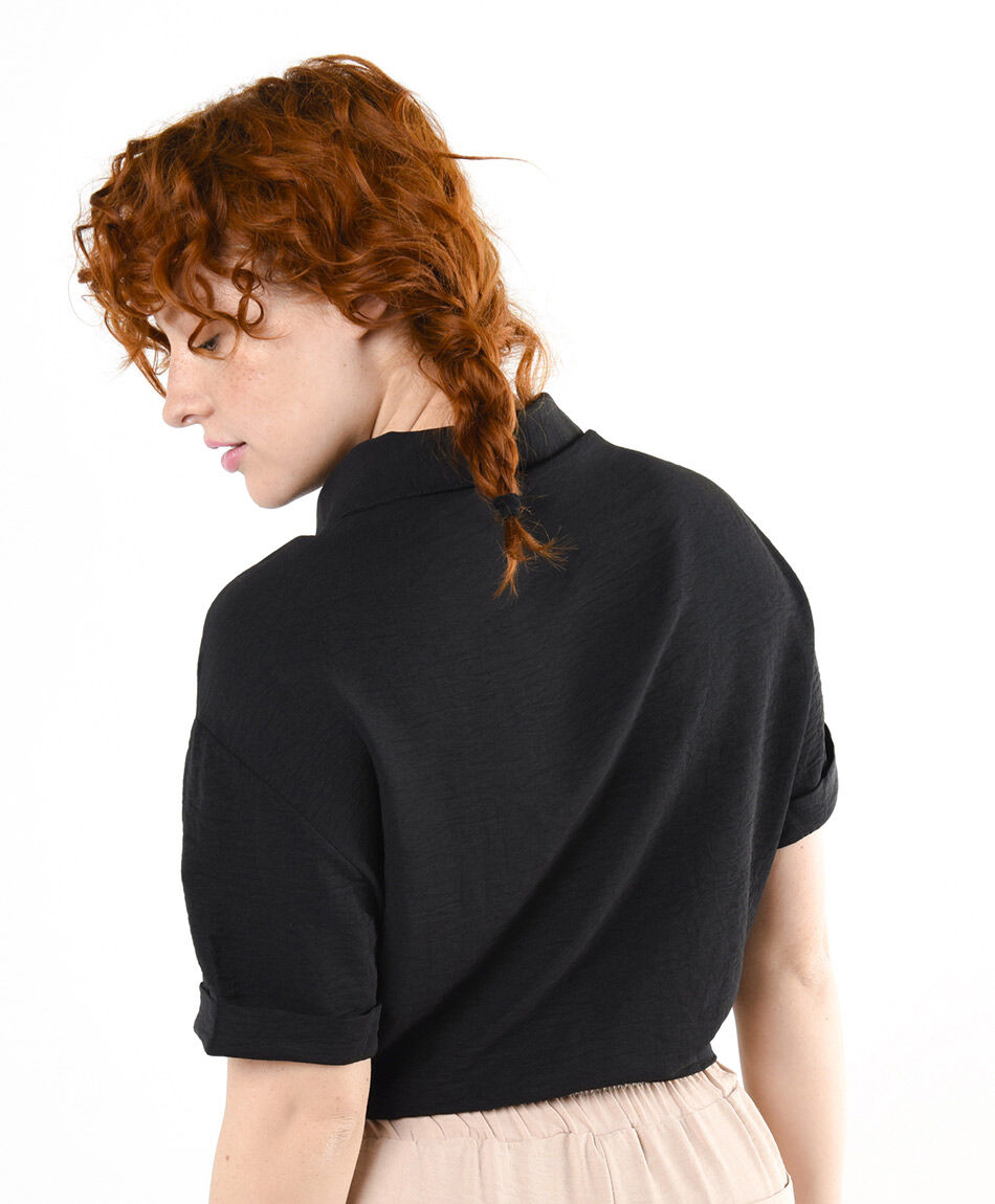 Blusa mujer lazo frontal negra