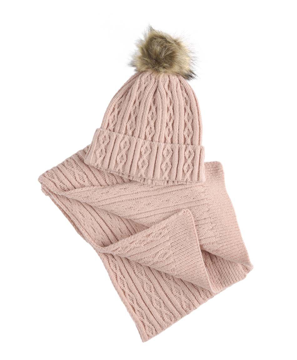 Set mujer gorro + bufanda rosado