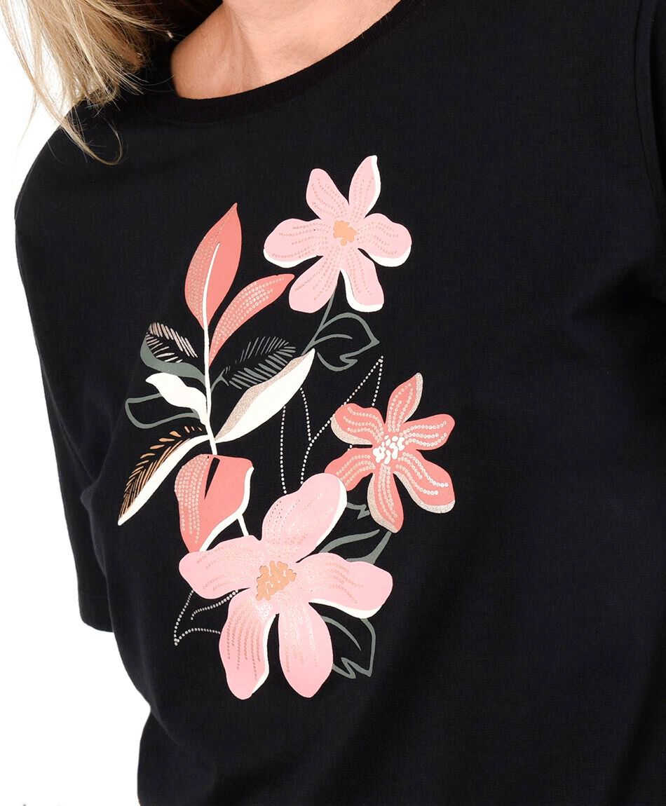 Polera mujer flores rosadas
