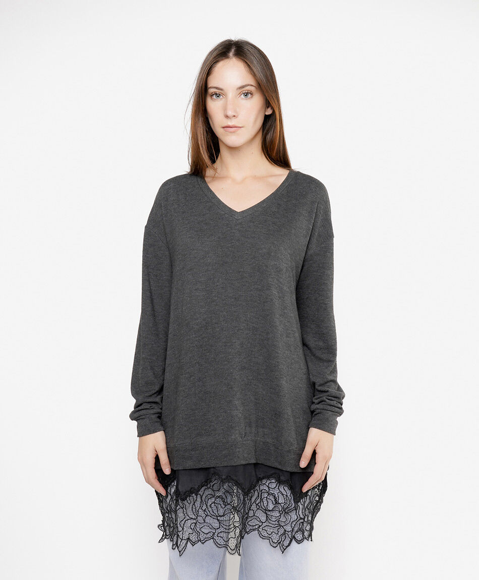 Sweater mujer basta encaje gris