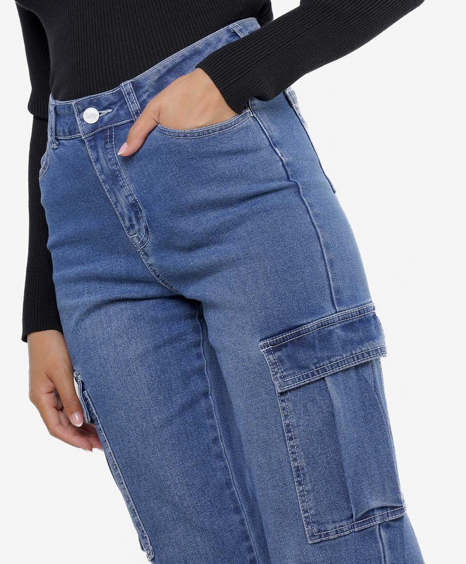 Jeans mujer bolsillos cargo