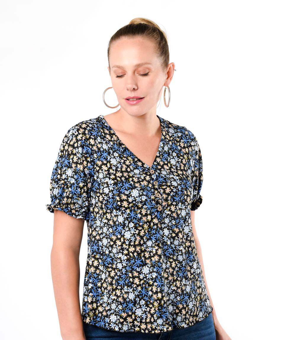 Polera mujer floreada botones