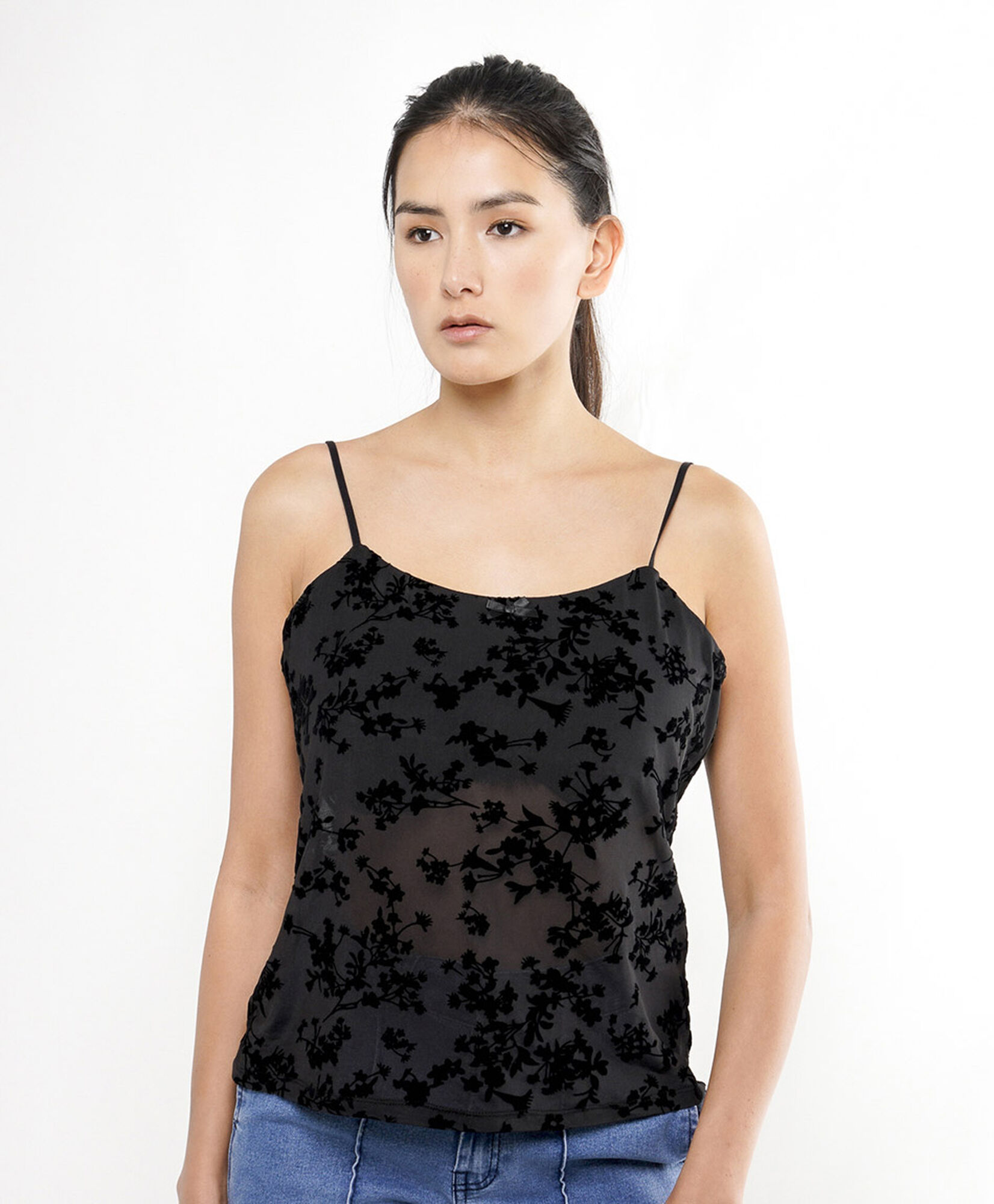 Polera mujer top transparente ramitas Polera mujer top transparente ramitas