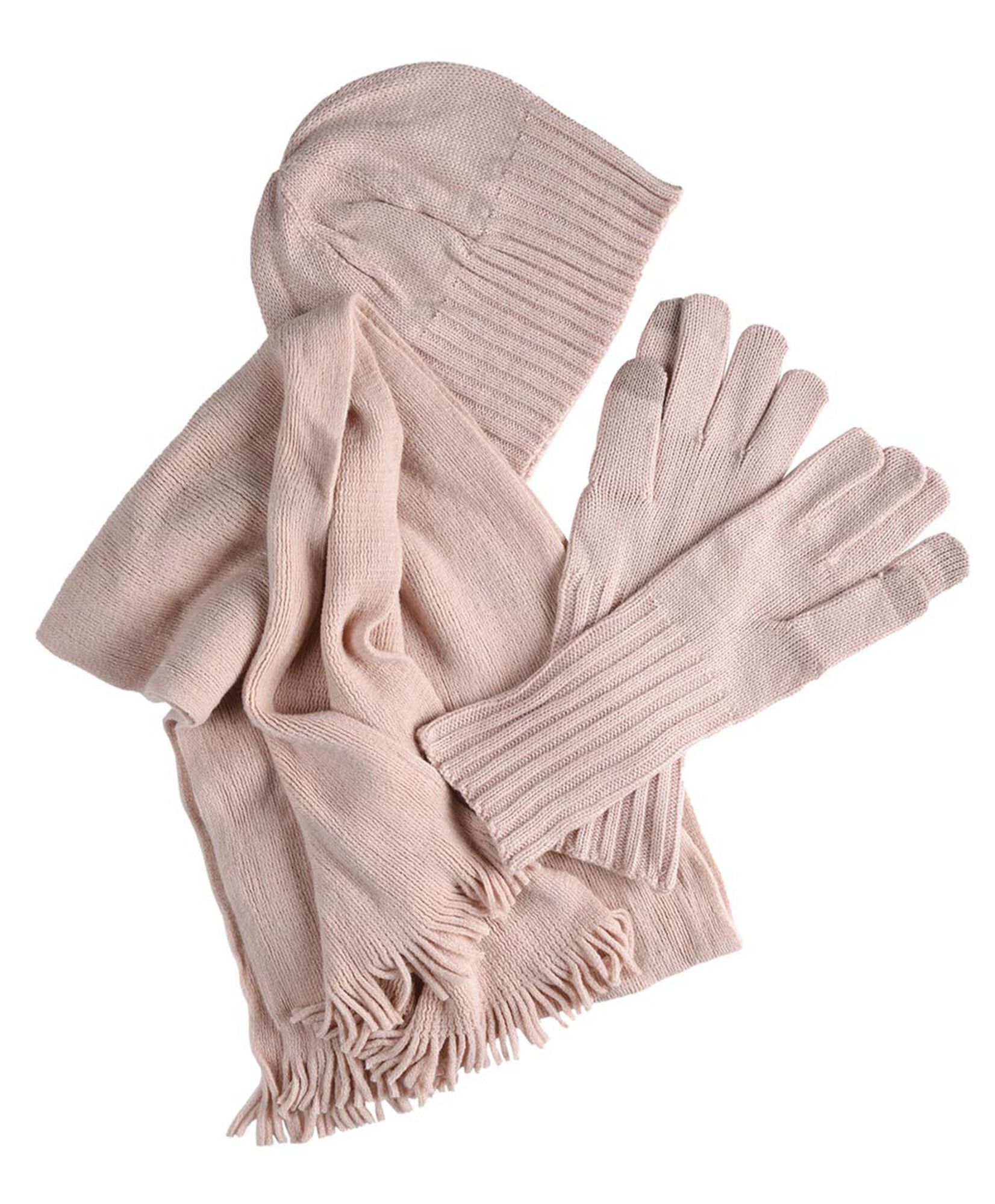 Set gorro + guantes + bufanda mujer rosado Set gorro + guantes + bufanda mujer rosado