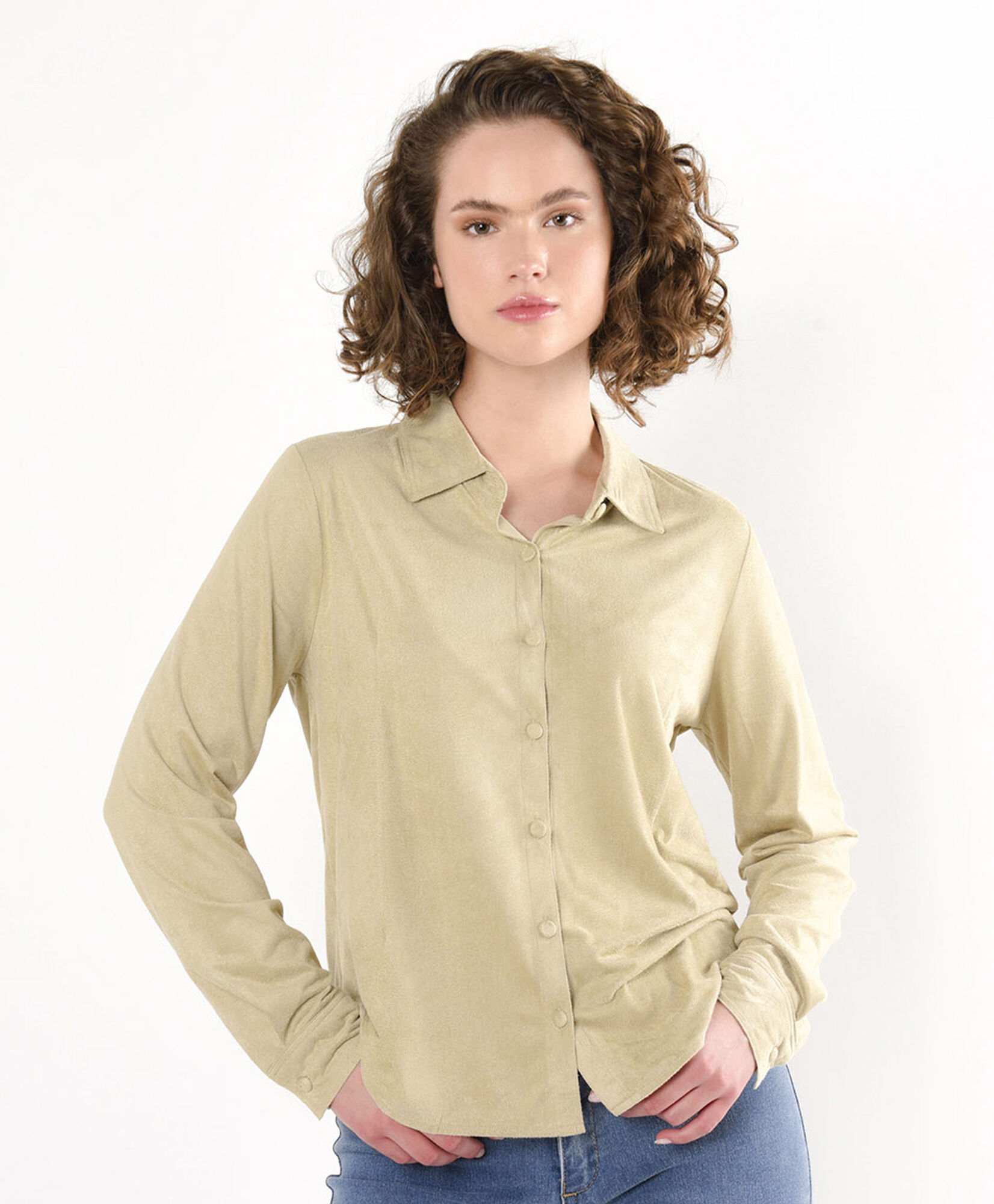 Blusa mujer lisa gamuza beige Blusa mujer lisa gamuza beige