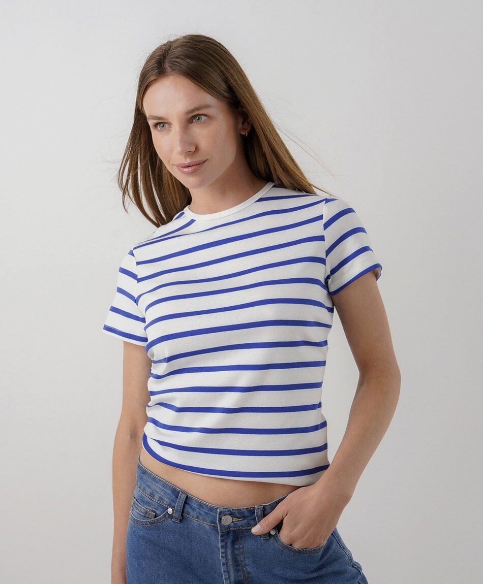 Polera mujer rayas azul