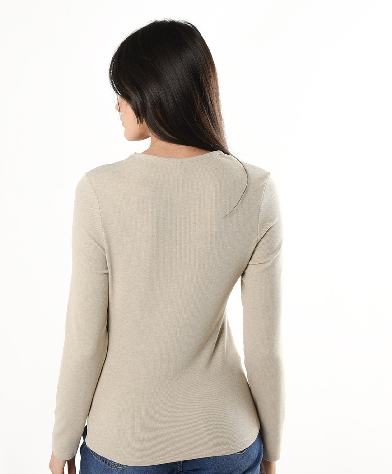 Polera mujer costuras frontales beige Polera mujer costuras frontales beige