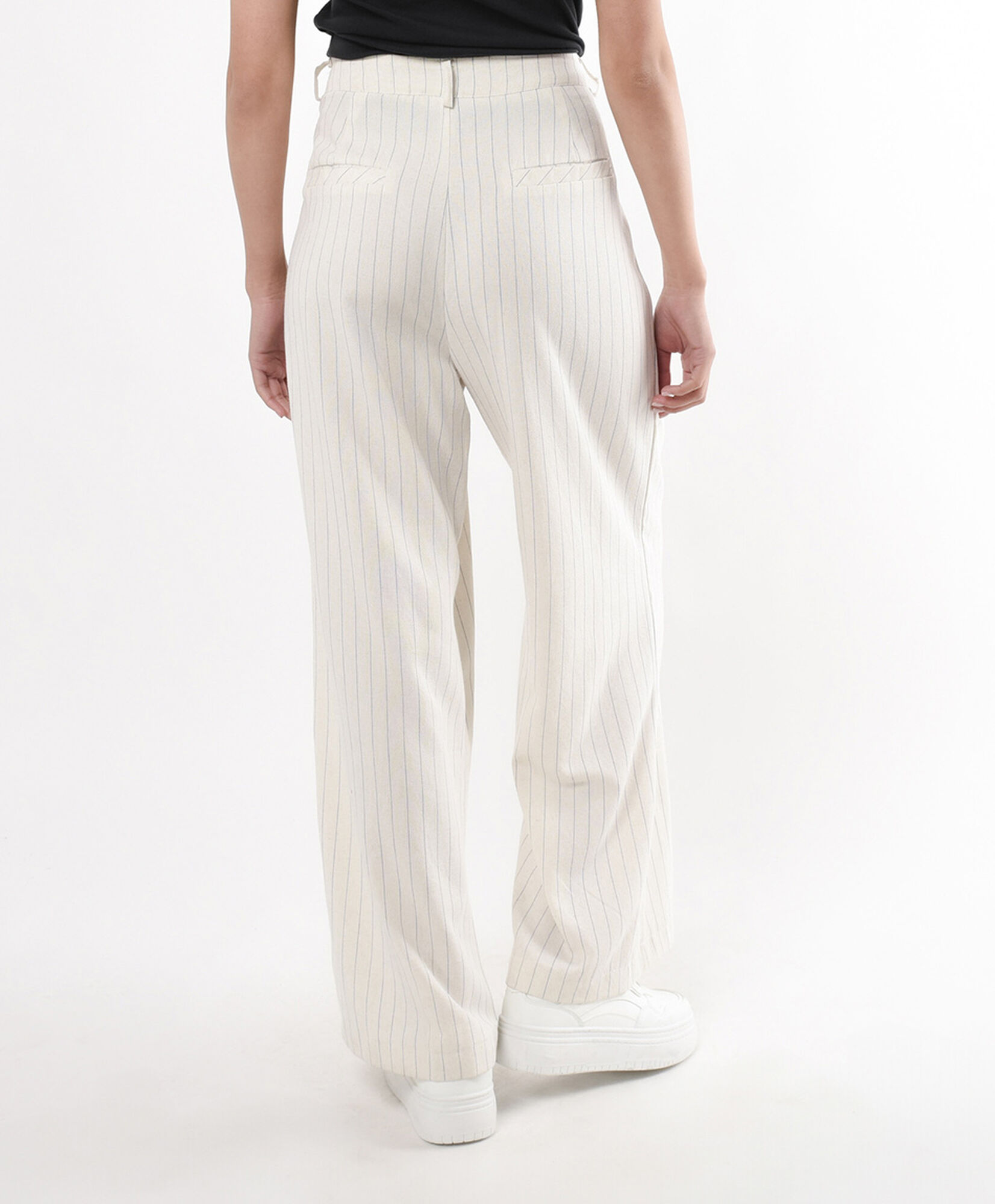 Pantalón mujer líneas lino wide Pantalón mujer líneas lino wide