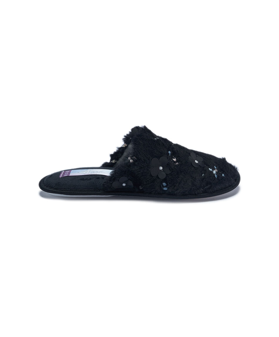 Pantuflas mujer dise&ntilde;o flores black