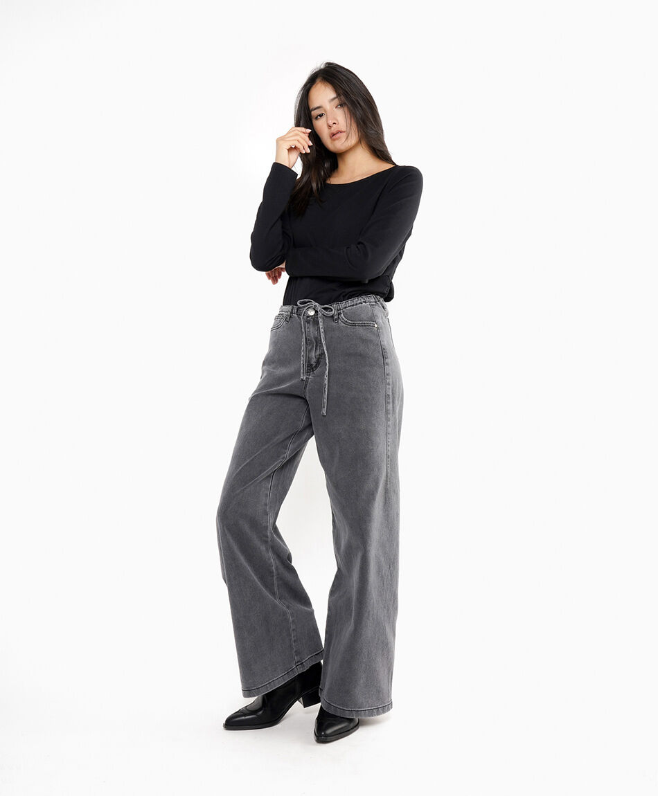 Jeans mujer comfy lazo grey