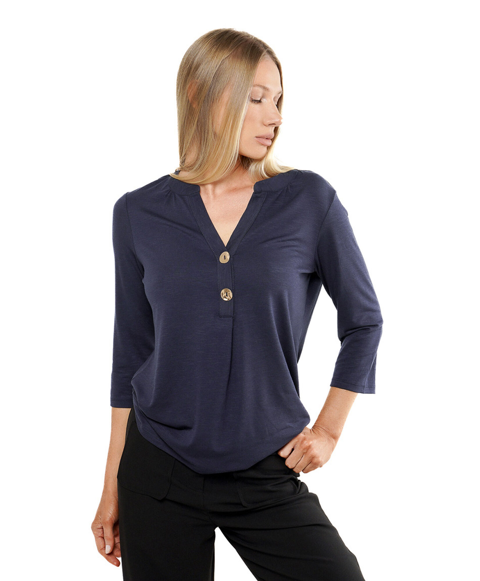 Polera mujer doble botón azul Polera mujer doble botón azul