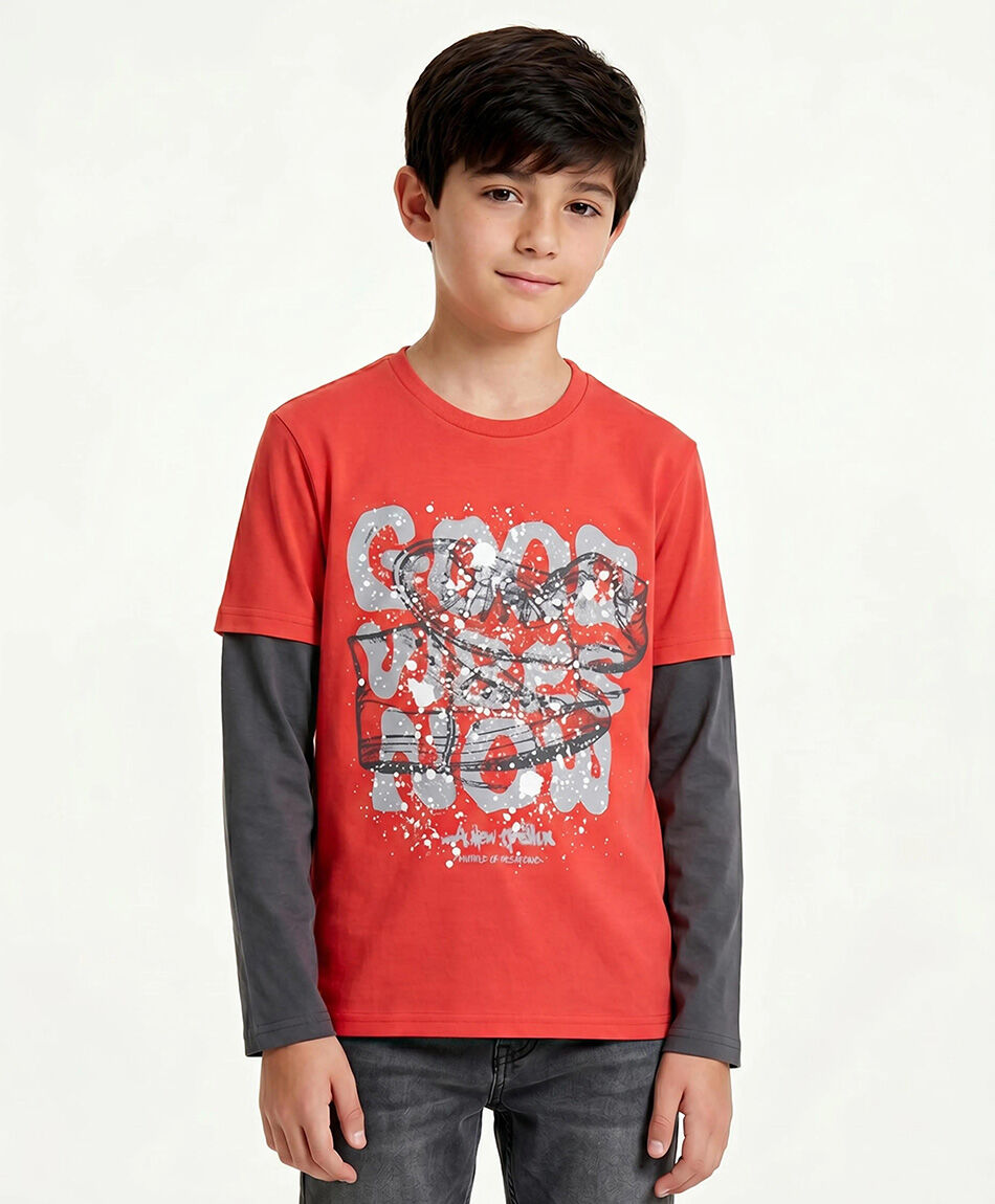 Polera ni&ntilde;o manga larga good vibes