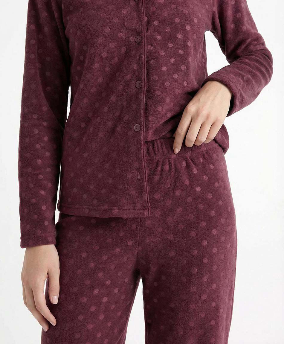 Pijama mujer polar camisero puntos