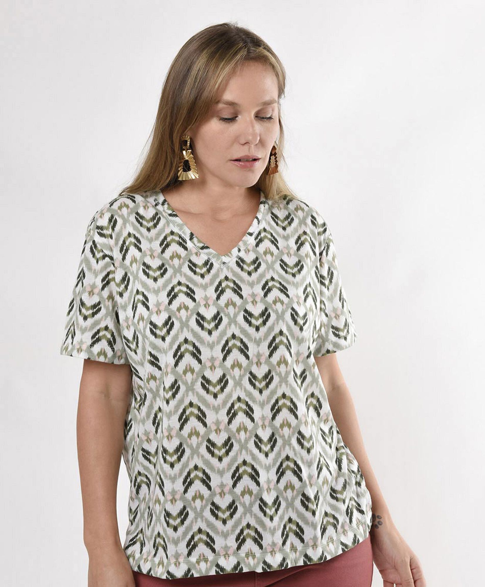 Polera mujer rombos oversize sustentable Polera mujer rombos oversize sustentable