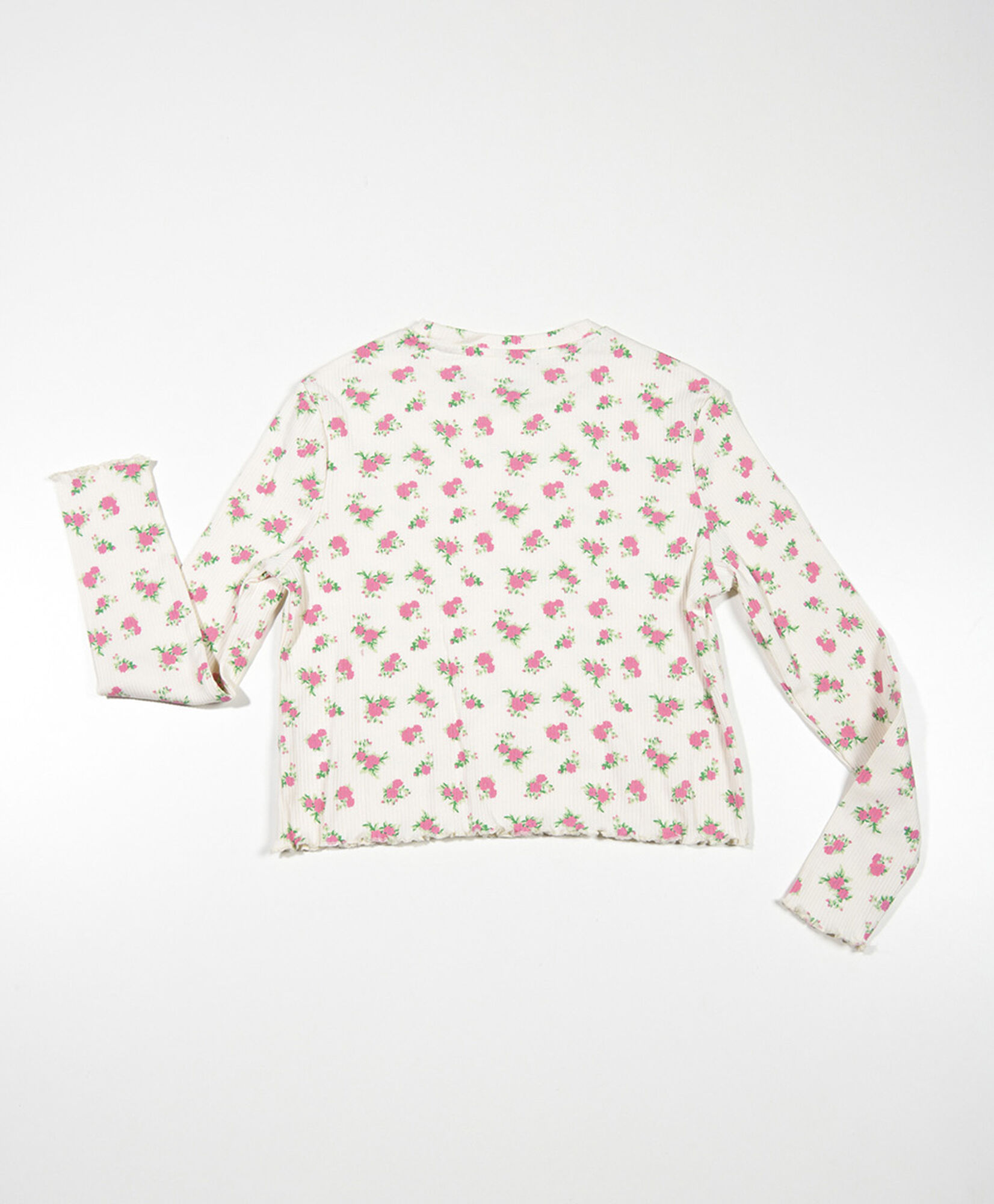 Polera niña acanalada floreada Polera niña acanalada floreada