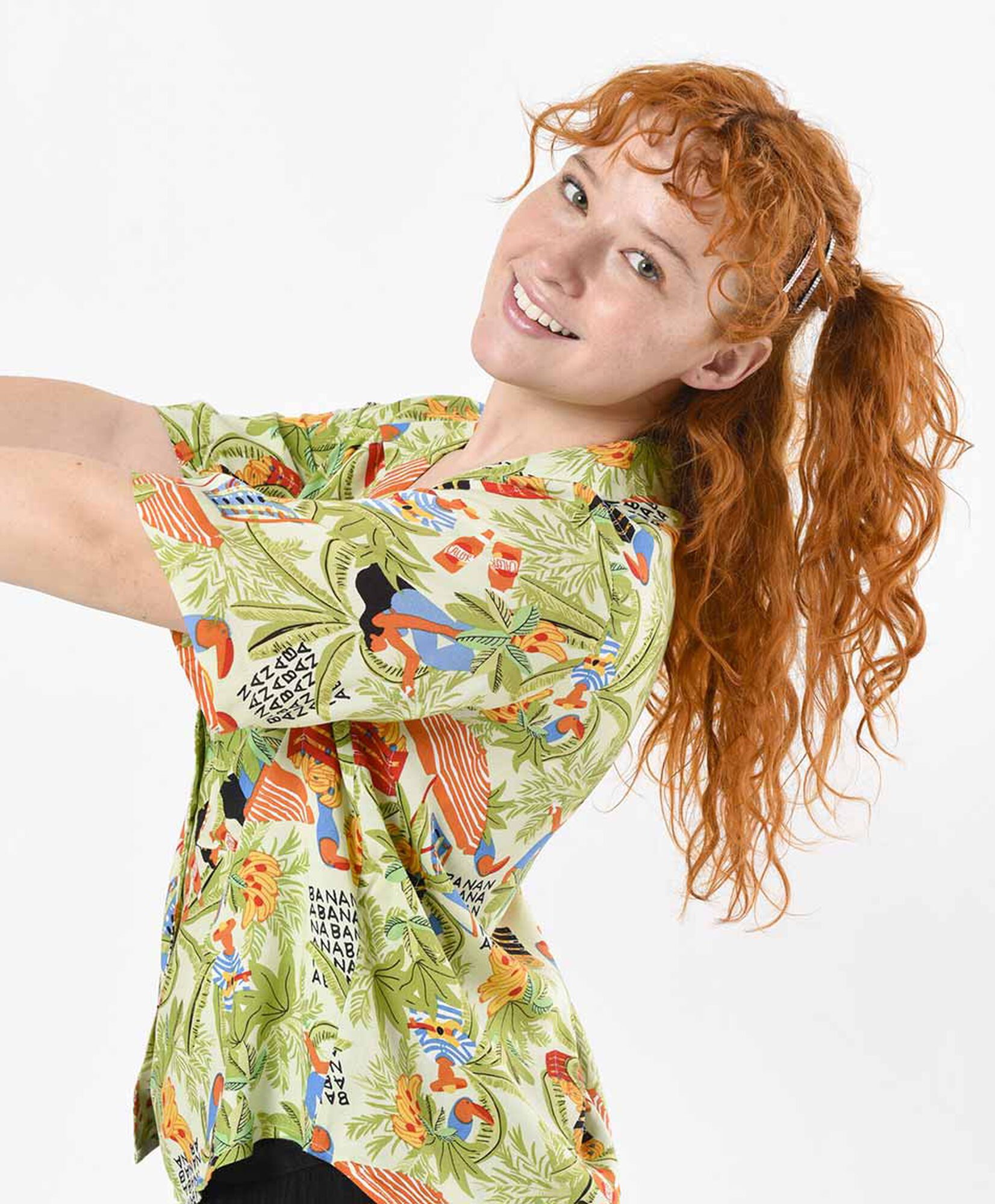 Blusa mujer tropical con bolsillo Blusa mujer tropical con bolsillo