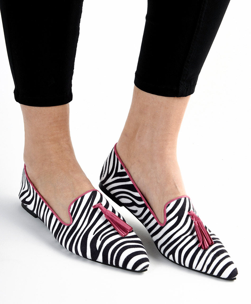 Zapato mujer fleco cebra