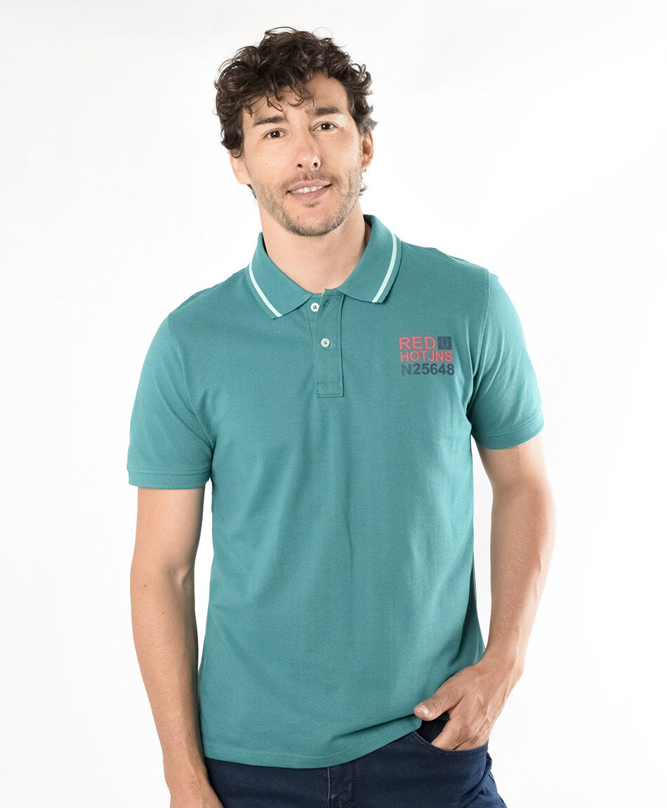 Polera hombre mini print cuello piqu&eacute; colores