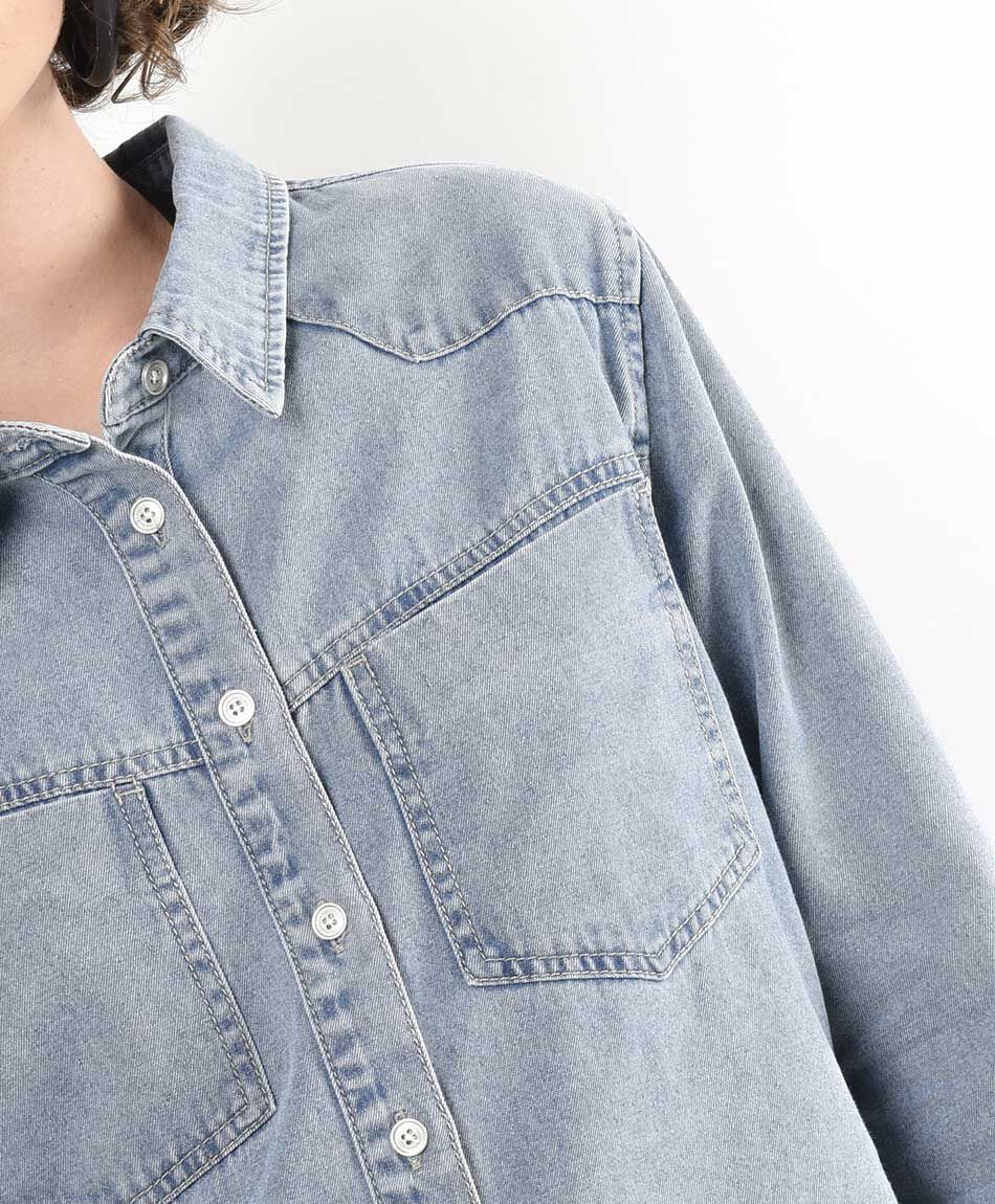 Blusa mujer denim bolsillos